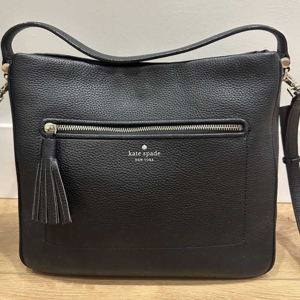 Kate Spade Black Pebbled Leather Crossbody Purse Handbag w/ Tassel GUC! - Picture 2 of 15
